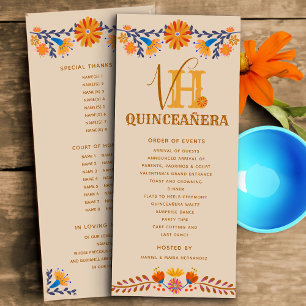 Mexican Floral Monogrammed Western Quinceanera Programme
