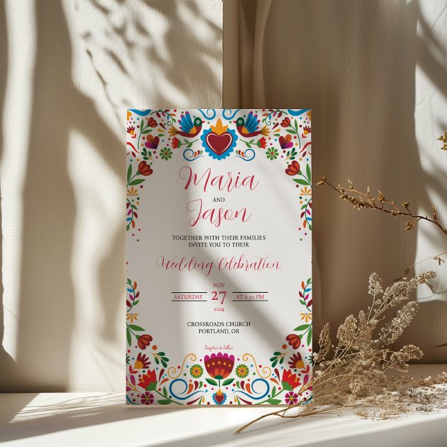 Mexican Floral Otomi Colourful Fiesta Wedding Invitation (Mexican Floral Otomi Colorful Fiesta Wedding Invitation)