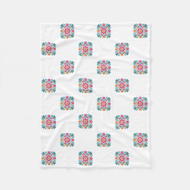 Mexican Floral Patchwork Fleece Blanket (Front)