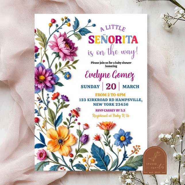 Mexican Floral pattern Embroidery Baby Shower  Invitation (Creator Uploaded)