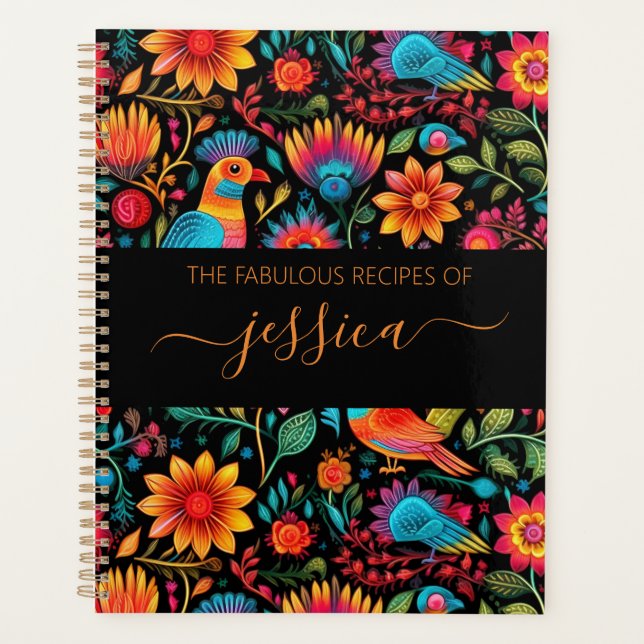Mexican floral pattern script name recipe planner (Front)