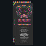 Mexican Floral Pattern Wedding Fiesta Menu Card<br><div class="desc">This festive fiesta-themed wedding menu card features whimsical Mexican floral wreath in hot pink, purple, orange, green, yellow and turquoise. The background colour of the menu card is set to deep charcoal, but feel free to choose a new fill colour in order to match it to your wedding theme. Use...</div>