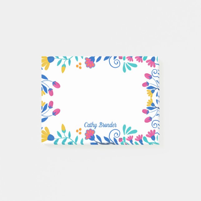 Mexican Floral Personalised Name Stationery Post-it Notes (Front)