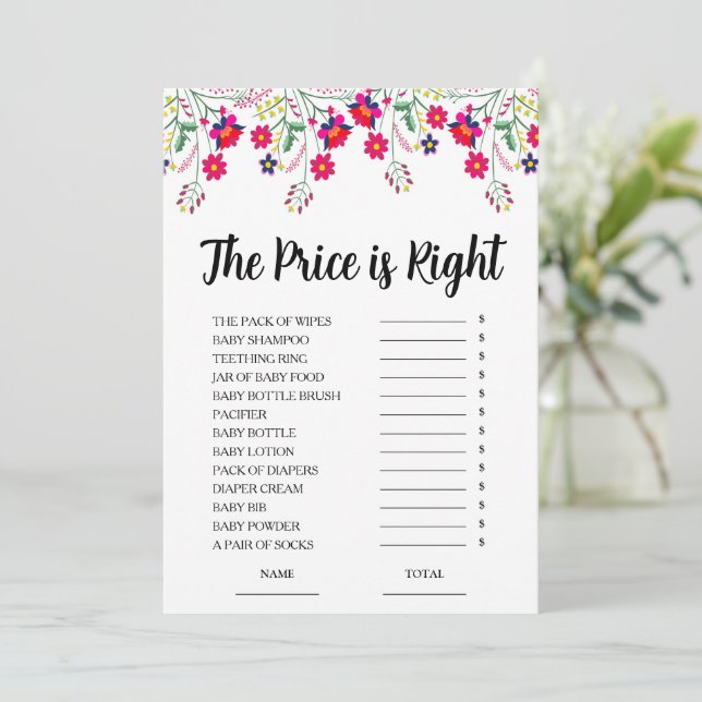 Mexican Floral Price is Right Baby Game Card  (Standing Front)