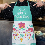 Mexican floral sea green colourful apron<br><div class="desc">Modern apron in sea green and white,  decorated with colourful Mexican flowers and red chilli peppers,  and a chef hat silhouette.</div>