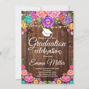 Mexican Floral String Lights Graduation Invitation