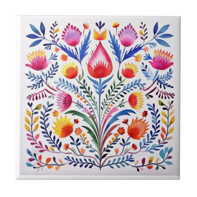 Mexican Floral Talavera Hacienda Style Tile (Front)