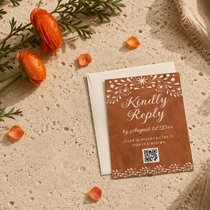 Mexican Floral Wedding QR code RSVP Card