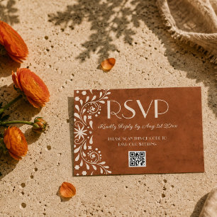 Mexican Floral Wedding QR code RSVP Card