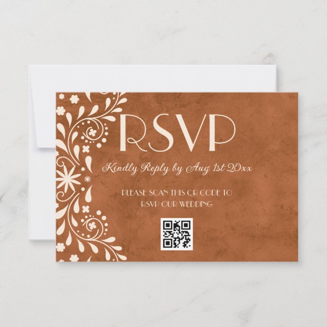 Mexican Floral Wedding QR code RSVP Card (Front)