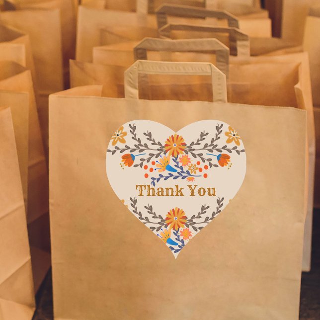 Mexican Floral Western Thank You Heart Sticker (Heart Shaped Thank You stickers from my Mexican Floral collection)