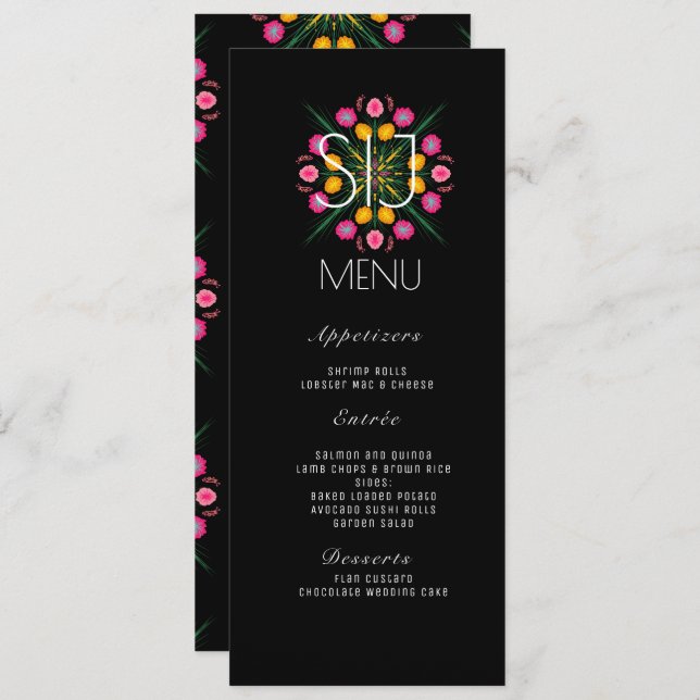 Mexican Florals Butterflies Hand Dawn Wedding Menu (Front/Back)