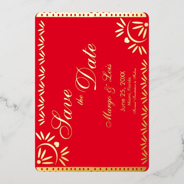 Mexican Florals Save the Date Pressed    Foil Invi (Front)