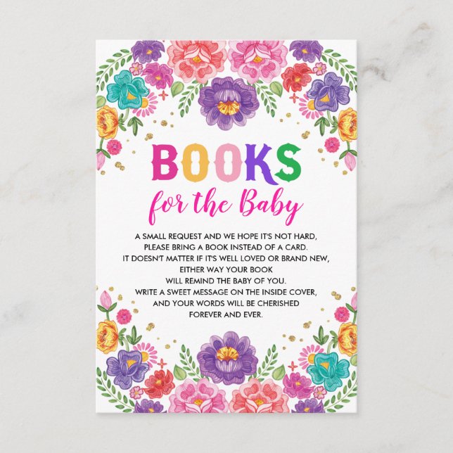 Mexican Flower Fiesta Baby Shower Books for Baby E Enclosure Card (Front)