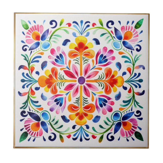 Mexican Flowers Art Ceramic Tile (Front)