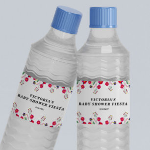 Mexican Flowers Baby Shower Fiesta Water Bottle Label