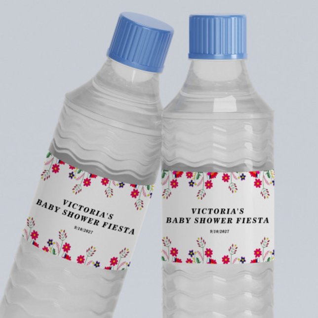 Mexican Flowers Baby Shower Fiesta Water Bottle Label (Creator Uploaded)