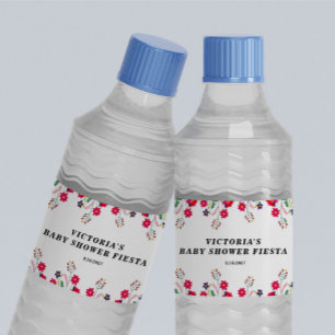 Mexican Flowers Baby Shower Fiesta Water Bottle Label