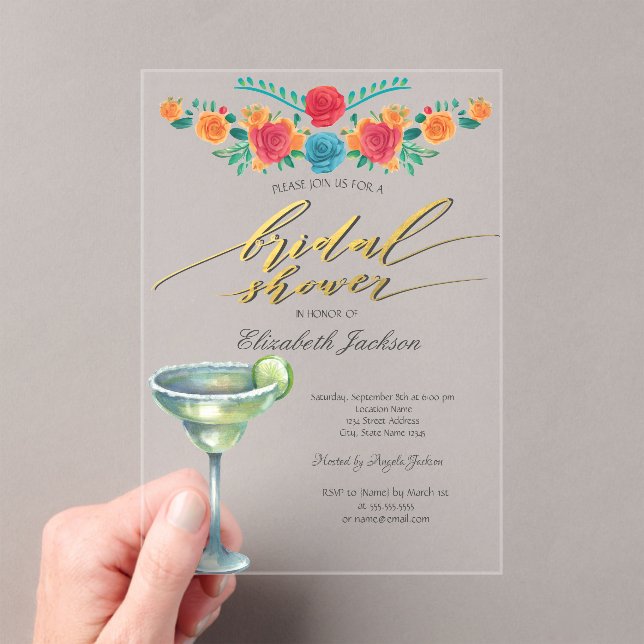 Mexican Flowers Margarita Bridal Shower  Acrylic Invitations (Insitu (Handheld))