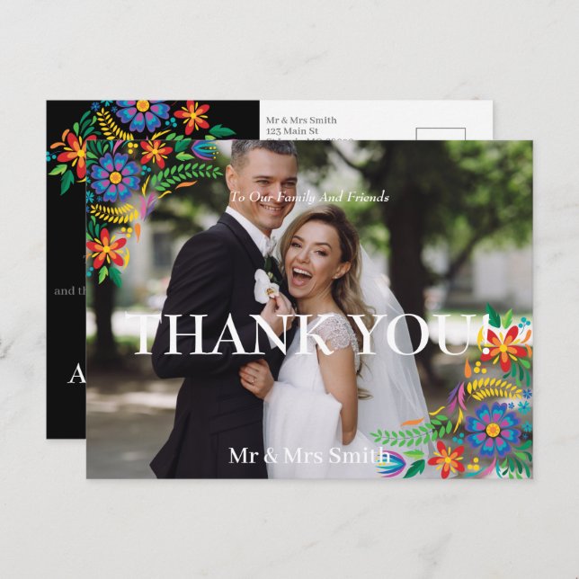 Mexican Flowers Photo Thank You Postcard (Front/Back)