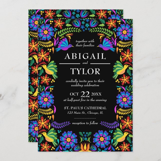 Mexican Flowers Wedding Invitation (Front/Back)