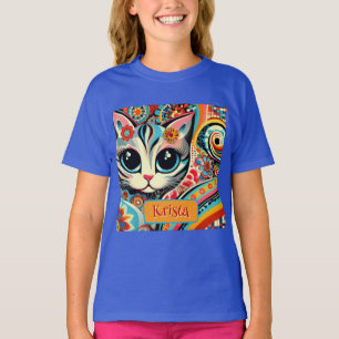 Mexican Folk Art Abstract Kitty Cat Personalised T-Shirt