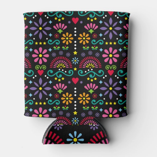 Mexican folk art, colourful seamless pattern. can cooler (Front)