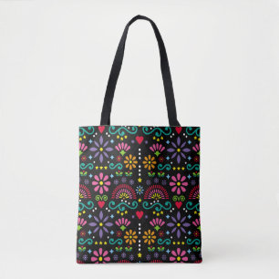 Mexican folk art, colourful seamless pattern. tote bag