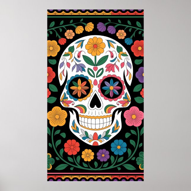 Mexican Folk Art Design Floral&Geometric Patterns Poster (Front)