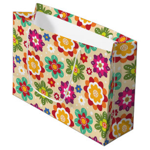 Mexican Folk Art Flowers Pattern Large Gift Bag