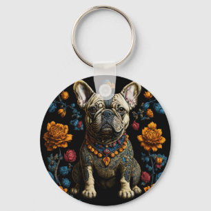 Mexican Folk Art French Bulldog Key Ring