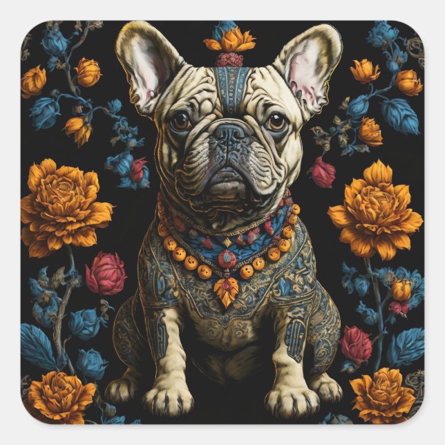 Mexican Folk Art French Bulldog Square Sticker (Front)