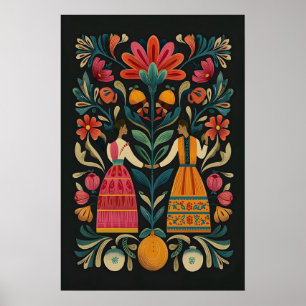 Mexican Folk Art Giclée Print Tree of Life Figures