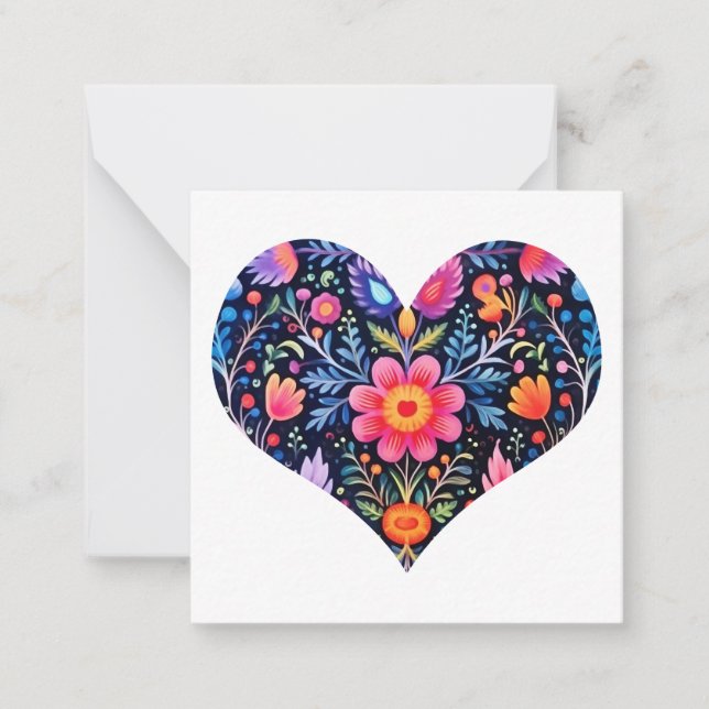 Mexican Folk Art Heart Design Gift Enclosure Card (Front)