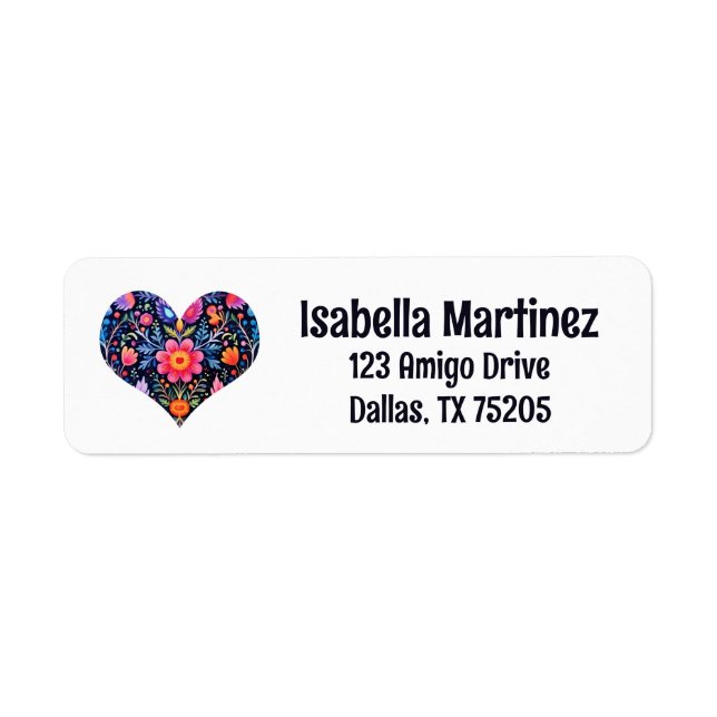 Mexican Folk Art Heart Personalised Return Address (Front)