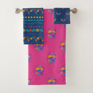 Mexican Folk Art Pattern Bath Towel Set