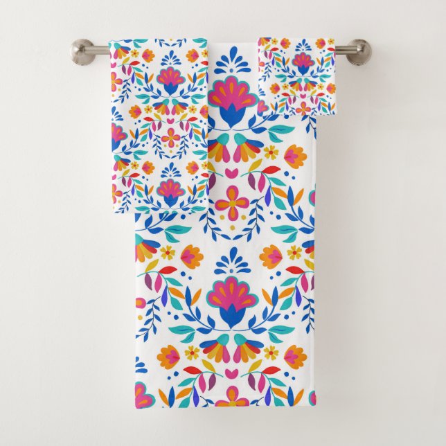 Mexican Folk Art Pattern Bath Towel Set (Insitu)