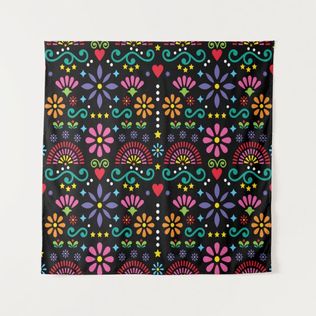 Mexican folk art seamless pattern, colorful design tapestry (Front)