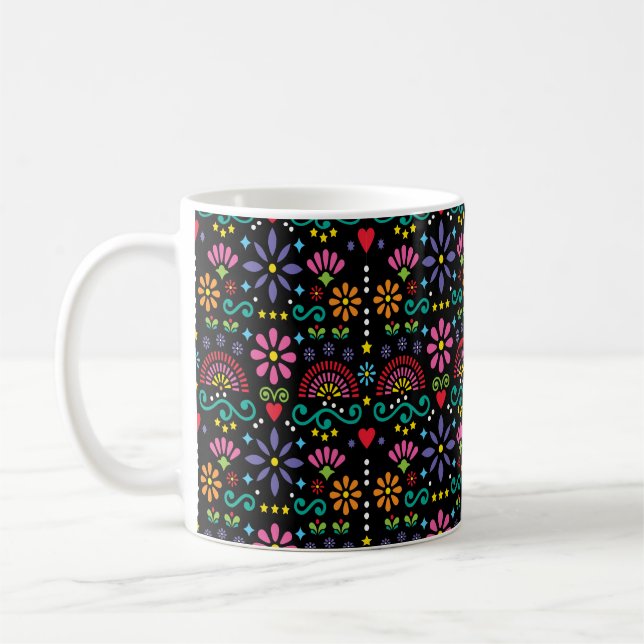 Mexican folk art seamless pattern, colourful desig coffee mug (Left)