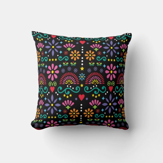 Mexican folk art seamless pattern, colourful desig cushion (Front)