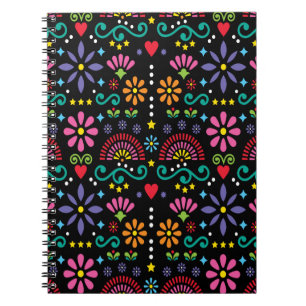 Mexican folk art seamless pattern, colourful desig notebook