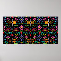 Mexican folk art seamless pattern, colourful desig