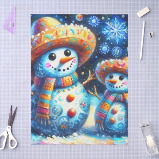 Mexican Folk Art Snowmen Snowman Decoupage Tissue Paper (Craft)