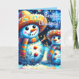 Mexican Folk Art Snowmen Snowman Personalised Card