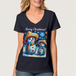 Mexican Folk Art Snowmen Snowman Personalised T-Shirt