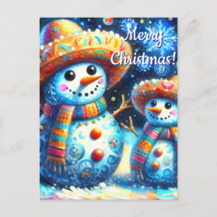 Mexican Folk Art Snowmen Snowman Snow People Postcard