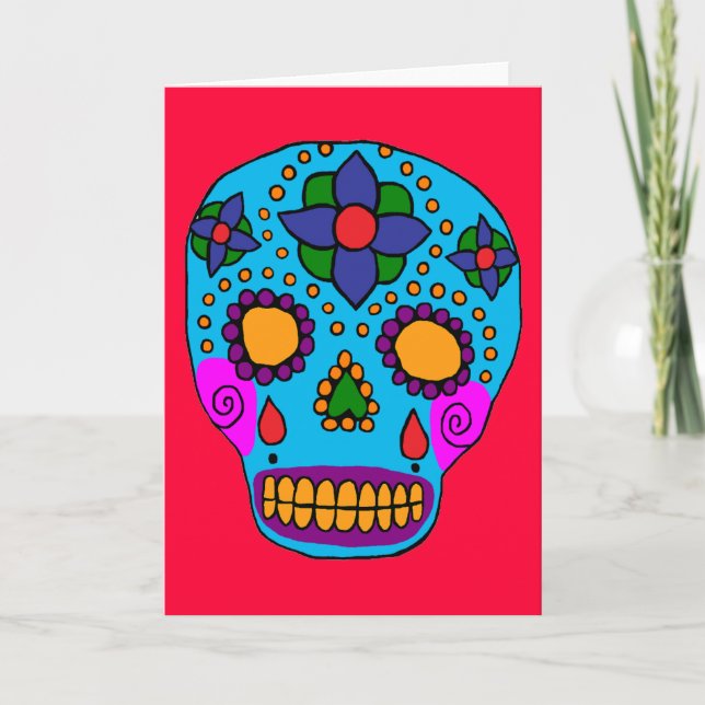Mexican Folk Art Sugar Skull Card (Front)