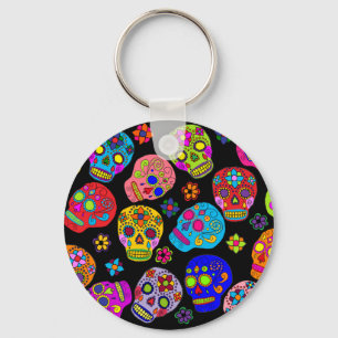 Mexican Folk Art Sugar Skulls Key Ring
