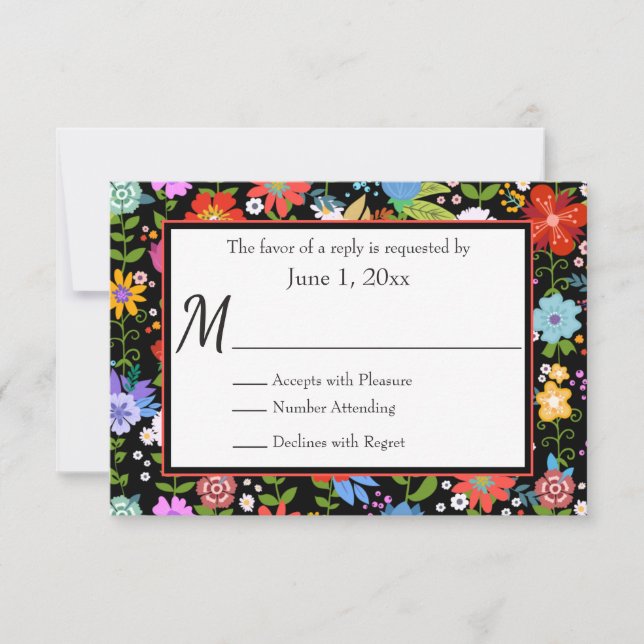 Mexican Folk Art Wedding RSVP Card (Front)
