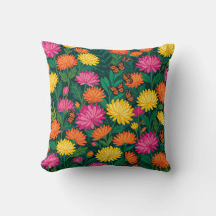 Mexican Folk Chrysanthemum Colourful Throw Pillow